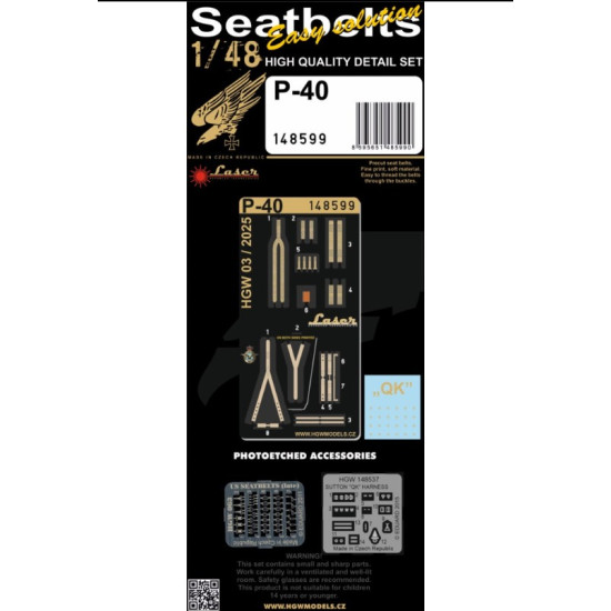 Hgw 148599 1/48 P-40 - Seatbelts Accessories Kit Hgw 148599 1/48 P-40 - Seatbelts Accessories Kit