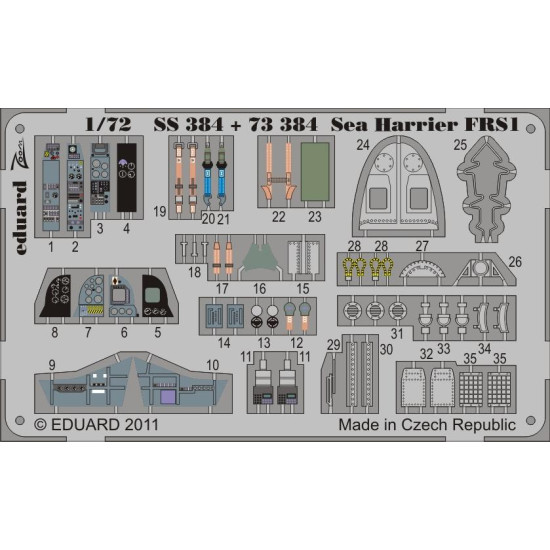 Photoetched set Sea Harrier FRS1 Color, for Airfix kit 1/72 Eduard SS384