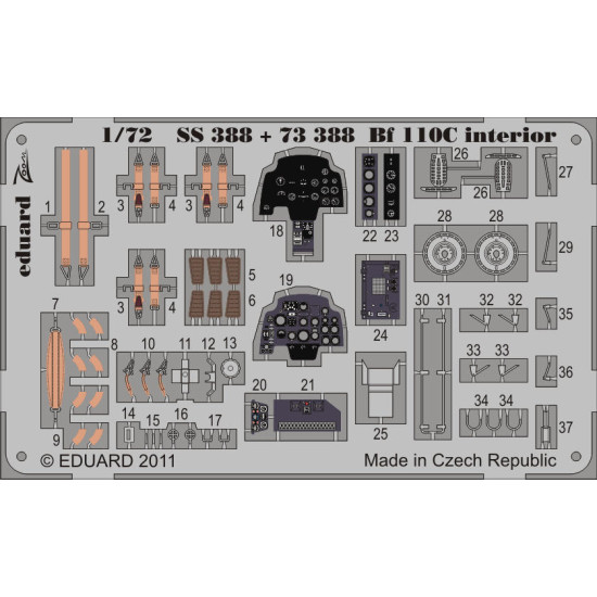 Photoetched set Bf 110C interior (self adhesive), for Airfix kit 1/72 Eduard SS388
