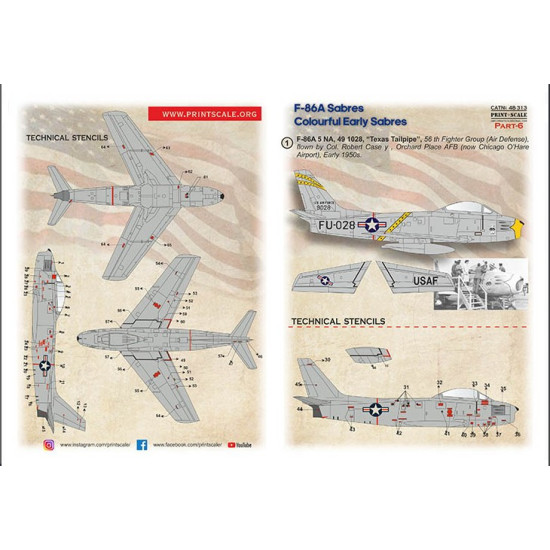 Print Scale 48-313 1/48 F-86a Colorful Early Sabres The Complete Set 1/5 Leaf Part 6 New Print Scale 48-313 1/48 F-86a Colorful Early Sabres The Complete Set 1/5 Leaf Part 6 New