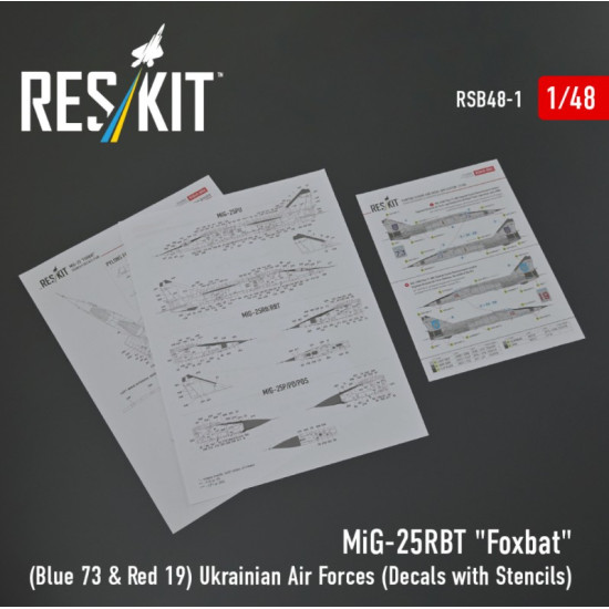 Reskit Rsb48-0001 1/48 Mig-25rbt Foxbat Blue 73 Red 19 Ukrainian Air Forces Decals With Stencils Reskit Rsb48-0001 1/48 Mig-25rbt Foxbat Blue 73 Red 19 Ukrainian Air Forces Decals With Stencils