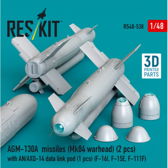 Reskit Rs48-0538 1/48 Agm-130a Missiles 2 Pcs Mk84 Warhead With An/Axq-14 Data Link Pod 1 Pcs F-16i F-15e F-111f 3d Printed Reskit Rs48-0538 1/48 Agm-130a Missiles 2 Pcs Mk84 Warhead With An/Axq-14 Data Link Pod 1 Pcs F-16i F-15e F-111f 3d Printed