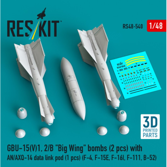 Reskit Rs48-0540 1/48 Gbu-15 V1 2/B Big Wing Bombs 2pcs With An/Axq-14 Data Link Pod 1pcs F-4 F-15e F-16i F-111 B-52 3d Printed Reskit Rs48-0540 1/48 Gbu-15 V1 2/B Big Wing Bombs 2pcs With An/Axq-14 Data Link Pod 1pcs F-4 F-15e F-16i F-111 B-52 3d Printed