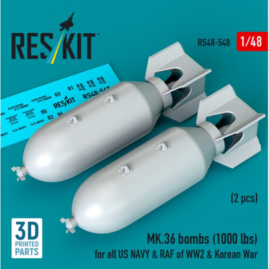 Reskit Rs48-0548 1/48 Mk36 Bombs 2pcs 1000 Lbs For All Us Navy Raf Of Ww2 Korean War 3d Printed Reskit Rs48-0548 1/48 Mk36 Bombs 2pcs 1000 Lbs For All Us Navy Raf Of Ww2 Korean War 3d Printed