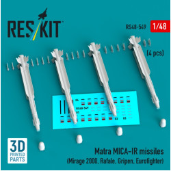 Reskit Rs48-0549 1/48 Matra Mica-ir Missiles 4pcs Mirage 2000 Rafale Gripen Eurofighter 3d Printed