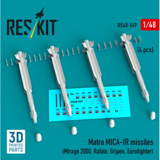 Reskit Rs48-0549 1/48 Matra Mica-ir Missiles 4pcs Mirage 2000 Rafale Gripen Eurofighter 3d Printed Reskit Rs48-0549 1/48 Matra Mica-ir Missiles 4pcs Mirage 2000 Rafale Gripen Eurofighter 3d Printed