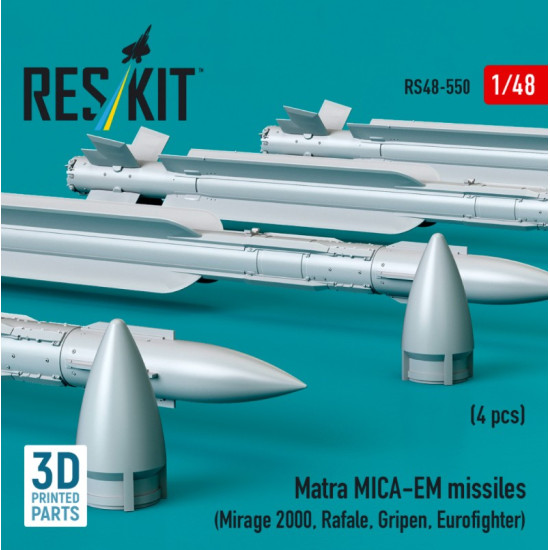 Reskit Rs48-0550 1/48 Matra Mica-em Missiles 4pcs Mirage 2000 Rafale Gripen Eurofighter 3d Printed Reskit Rs48-0550 1/48 Matra Mica-em Missiles 4pcs Mirage 2000 Rafale Gripen Eurofighter 3d Printed