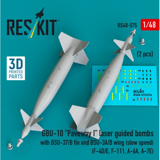 Reskit Rs48-0575 1/48 Gbu-10 Paveway I Laser Guided Bombs With Bsu-37/B Fin And Bsu-3a/B Wing Slow Speed 2pcs F-4d/E F-111 A-6a A-7e 3d Printed Reskit Rs48-0575 1/48 Gbu-10 Paveway I Laser Guided Bombs With Bsu-37/B Fin And Bsu-3a/B Wing Slow Speed 2pcs F-4d/E F-111 A-6a A-7e 3d Printed