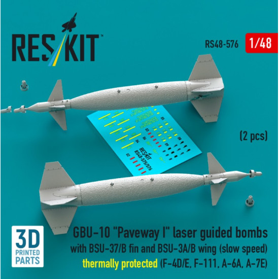 Reskit Rs48-0576 1/48 Gbu-10 Paveway I Laser Guided Bombs With Bsu-37/B Fin And Bsu-3a/B Wing Slow Speed Thermally Protected 2pcs F-4d/E F-111 A-6a A-7e 3d Printed Reskit Rs48-0576 1/48 Gbu-10 Paveway I Laser Guided Bombs With Bsu-37/B Fin And Bsu-3a/B Wing Slow Speed Thermally Protected 2pcs F-4d/E F-111 A-6a A-7e 3d Printed
