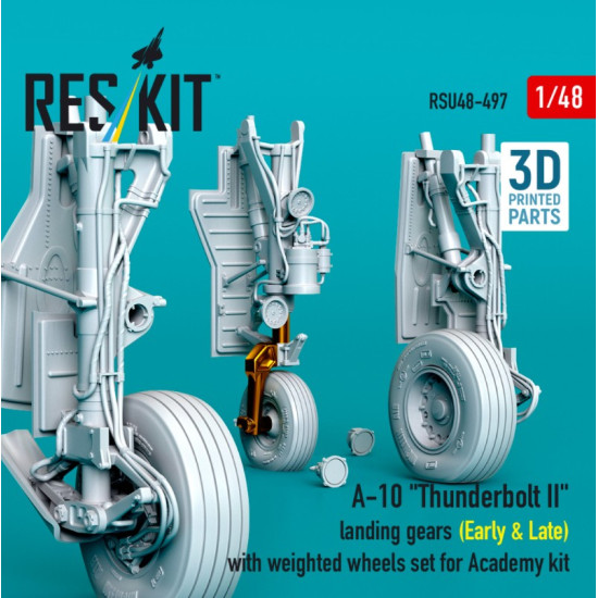 Reskit Rsu48-0497 1/48 A-10 Thunderbolt 2 Landing Gears Early Late With Weighted Wheels Set For Academy Kit Metal 3d Printed Reskit Rsu48-0497 1/48 A-10 Thunderbolt 2 Landing Gears Early Late With Weighted Wheels Set For Academy Kit Metal 3d Printed