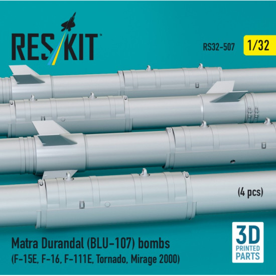 Reskit Rs32-0507 1/32 Matra Durandal Blu-107 Bombs 4 Pcs F-15e F-16 F-111e Tornado Mirage 2000 3d Printed Reskit Rs32-0507 1/32 Matra Durandal Blu-107 Bombs 4 Pcs F-15e F-16 F-111e Tornado Mirage 2000 3d Printed