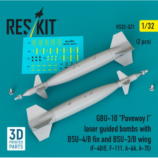Reskit Rs32-0521 1/32 Gbu-10 Paveway I Laser Guided Bombs With Bsu-4/B Fin And Bsu-3/B Wing 2 Pcs F-4d/E F-111 A-6a A-7e 3d Printed Reskit Rs32-0521 1/32 Gbu-10 Paveway I Laser Guided Bombs With Bsu-4/B Fin And Bsu-3/B Wing 2 Pcs F-4d/E F-111 A-6a A-7e 3d Printed