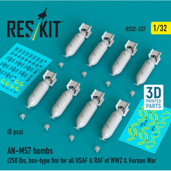 Reskit Rs32-0537 1/32 An-m57 Bombs 250 Lbs Box-type Fin For All Usaf Raf Of Ww2 Korean War 8 Pcs 3d Printed Reskit Rs32-0537 1/32 An-m57 Bombs 250 Lbs Box-type Fin For All Usaf Raf Of Ww2 Korean War 8 Pcs 3d Printed