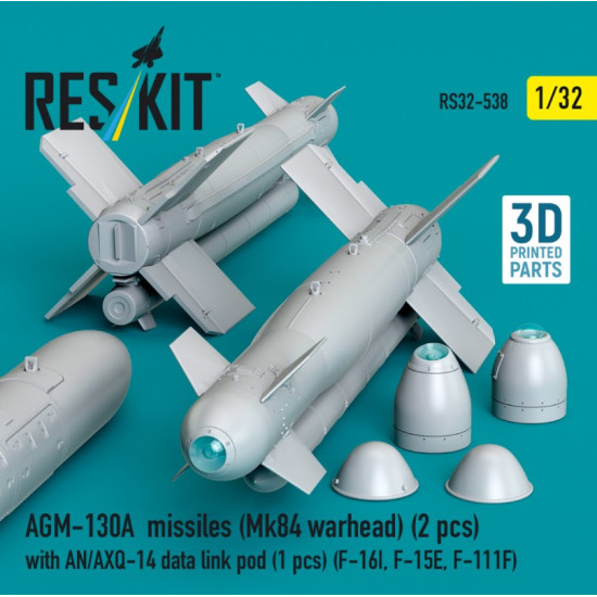 Reskit Rs32-0538 1/32 Agm-130a Missiles Mk84 Warhead 2pcs With An/Axq-14 Data Link Pod 1pcs F-16i F-15e F-111f 3d Printed Reskit Rs32-0538 1/32 Agm-130a Missiles Mk84 Warhead 2pcs With An/Axq-14 Data Link Pod 1pcs F-16i F-15e F-111f 3d Printed