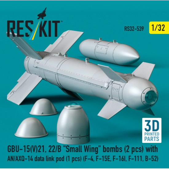 Reskit Rs32-0539 1/32 Gbu-15v21 22/B Small Wing Bombs 2 Pcs With An/Axq-14 Data Link Pod 1 Pcs F-4 F-15e F-16i F-111 B-52 3d Printed Reskit Rs32-0539 1/32 Gbu-15v21 22/B Small Wing Bombs 2 Pcs With An/Axq-14 Data Link Pod 1 Pcs F-4 F-15e F-16i F-111 B-52 3d Printed