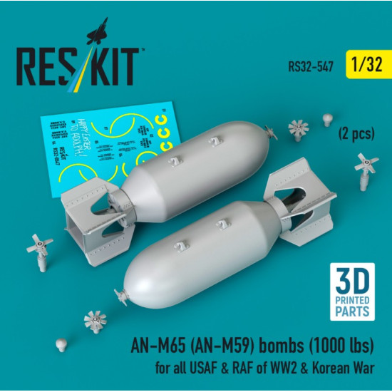 Reskit Rs32-0547 1/32 An-m65 An-m59 Bombs 1000 Lbs For All Usaf Raf Of Ww2 Korean War 2 Pcs 3d Printed Reskit Rs32-0547 1/32 An-m65 An-m59 Bombs 1000 Lbs For All Usaf Raf Of Ww2 Korean War 2 Pcs 3d Printed
