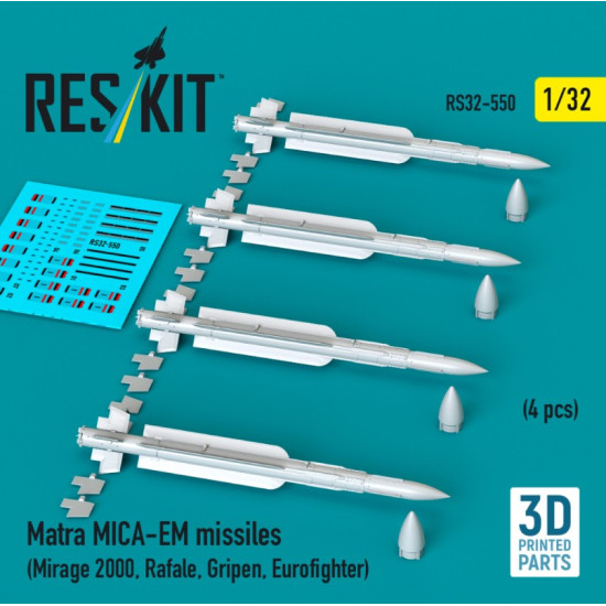 Reskit Rs32-0550 1/32 Matra Mica-em Missiles 4 Pcs Mirage 2000 Rafale Gripen Eurofighter 3d Printed Reskit Rs32-0550 1/32 Matra Mica-em Missiles 4 Pcs Mirage 2000 Rafale Gripen Eurofighter 3d Printed