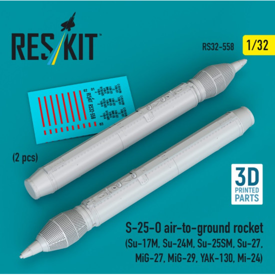Reskit Rs32-0558 1/32 S-25-o Air-to-ground Rocket 2 Pcs Su-17m Su-24m Su-25sm Su-27 Mig-27 Mig-29 Yak-130 Mi-24 3d Printed Reskit Rs32-0558 1/32 S-25-o Air-to-ground Rocket 2 Pcs Su-17m Su-24m Su-25sm Su-27 Mig-27 Mig-29 Yak-130 Mi-24 3d Printed