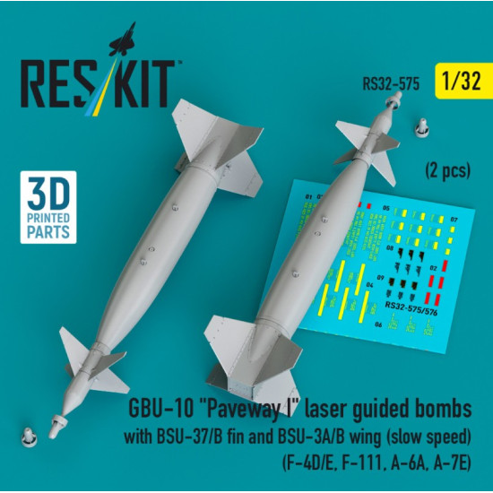 Reskit Rs32-0575 1/32 Gbu-10 Paveway I Laser Guided Bombs With Bsu-37/B Fin And Bsu-3a/B Wing Slow Speed 2 Pcs F-4d/E F-111 A-6a A-7e 3d Printed Reskit Rs32-0575 1/32 Gbu-10 Paveway I Laser Guided Bombs With Bsu-37/B Fin And Bsu-3a/B Wing Slow Speed 2 Pcs F-4d/E F-111 A-6a A-7e 3d Printed