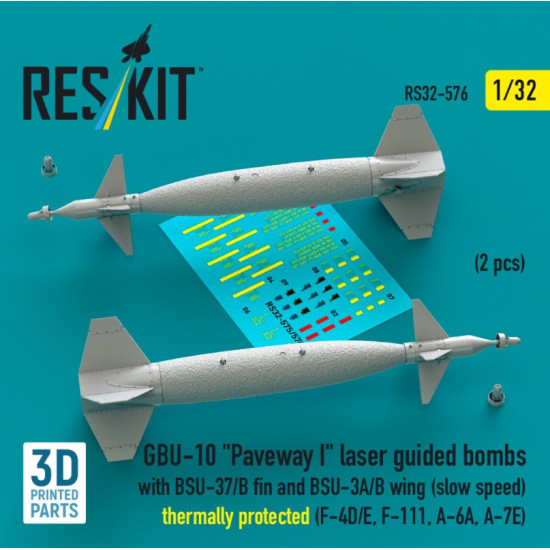 Reskit Rs32-0576 1/32 Gbu-10 Paveway I Laser Guided Bombs With Bsu-37/B Fin And Bsu-3a/B Wing Slow Speed Thermally Protected 2 Pcs F-4d/E F-111 A-6a A-7e 3d Printed Reskit Rs32-0576 1/32 Gbu-10 Paveway I Laser Guided Bombs With Bsu-37/B Fin And Bsu-3a/B Wing Slow Speed Thermally Protected 2 Pcs F-4d/E F-111 A-6a A-7e 3d Printed