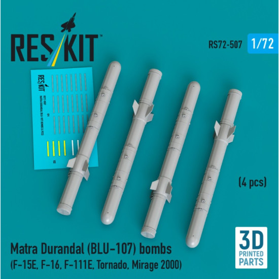 Reskit Rs72-0507 1/72 Matra Durandal Blu-107 Bombs 4pcs F-15e F-16 F-111e Tornado Mirage 2000 3d Printed