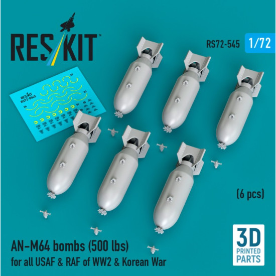 Reskit Rs72-0545 1/72 An-m64 Bombs 500 Lbs For All Usaf Raf Of Ww2 Korean War 6 Pcs 3d Printed Reskit Rs72-0545 1/72 An-m64 Bombs 500 Lbs For All Usaf Raf Of Ww2 Korean War 6 Pcs 3d Printed