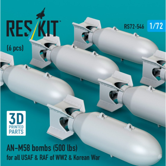 Reskit Rs72-0546 1/72 An-m58 Bombs 500 Lbs For All Usaf Raf Of Ww2 Korean War 6 Pcs 3d Printed Reskit Rs72-0546 1/72 An-m58 Bombs 500 Lbs For All Usaf Raf Of Ww2 Korean War 6 Pcs 3d Printed