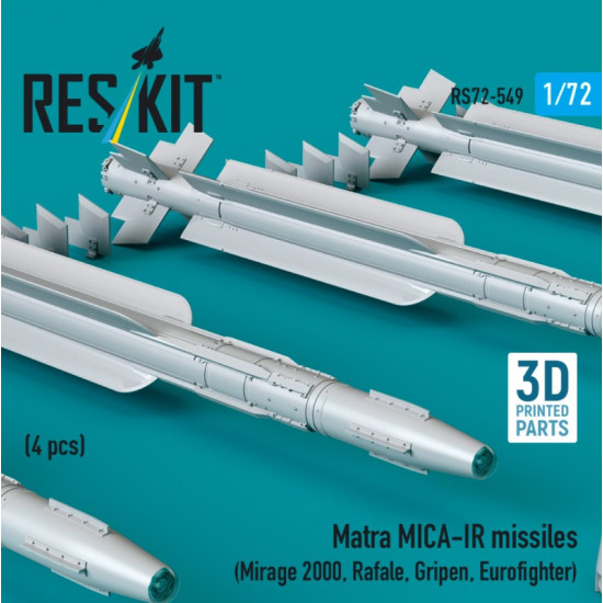Reskit Rs72-0549 1/72 Matra Mica-ir Missiles 4 Pcs Mirage 2000 Rafale Gripen Eurofighter 3d Printed Reskit Rs72-0549 1/72 Matra Mica-ir Missiles 4 Pcs Mirage 2000 Rafale Gripen Eurofighter 3d Printed