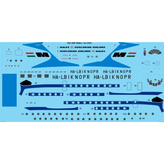 26decals 144-1105 1/144 Malev Delivery Tupolev Tu-134a Laser Decal 26decals 144-1105 1/144 Malev Delivery Tupolev Tu-134a Laser Decal