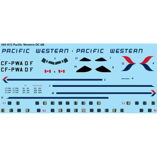 26decals 144-1172 1/144 Pacific Western Douglas Dc-6b Laser Decal