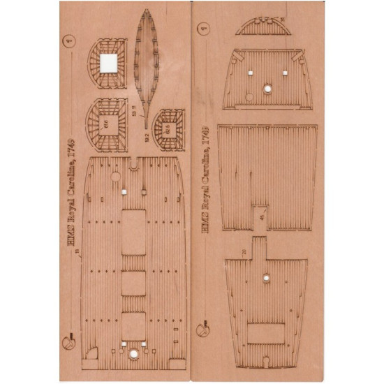 Orel387/3 1/100 Wooden Decks For Paper Model Hms Royal Caroline