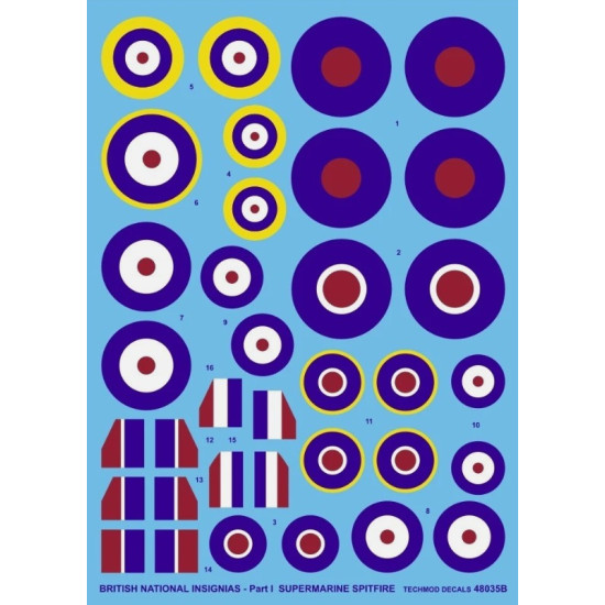 Techmod 48035 1/48 British National Insignias - Supermarine Spitfire Wet Decal