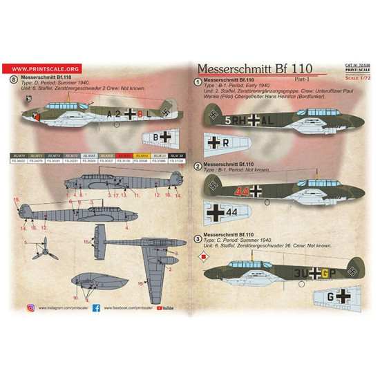 Print Scale 72-538 1/72 Messerschmitt Bf-110 Part 1 Print Scale 72-538 1/72 Messerschmitt Bf-110 Part 1