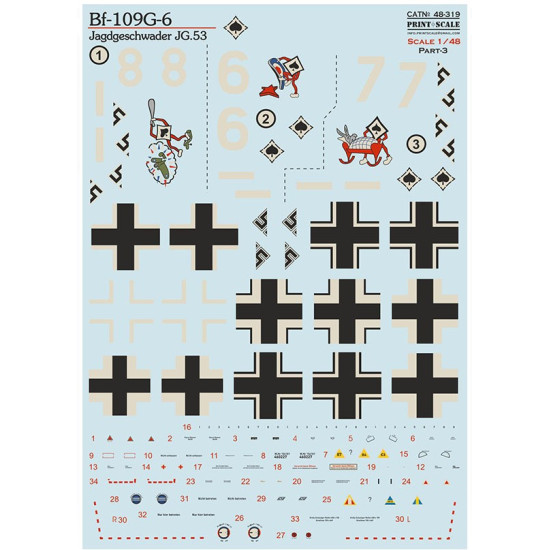 Print Scale 48-319 1/48 Messerschmitt Bf-109g-6 Jagdgeschwader Jg 53 Part 3 Print Scale 48-319 1/48 Messerschmitt Bf-109g-6 Jagdgeschwader Jg 53 Part 3