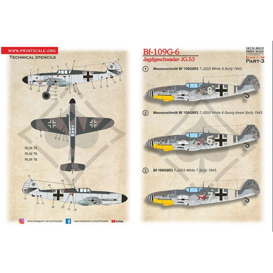 Print Scale 48-319 1/48 Messerschmitt Bf-109g-6 Jagdgeschwader Jg 53 Part 3 Print Scale 48-319 1/48 Messerschmitt Bf-109g-6 Jagdgeschwader Jg 53 Part 3