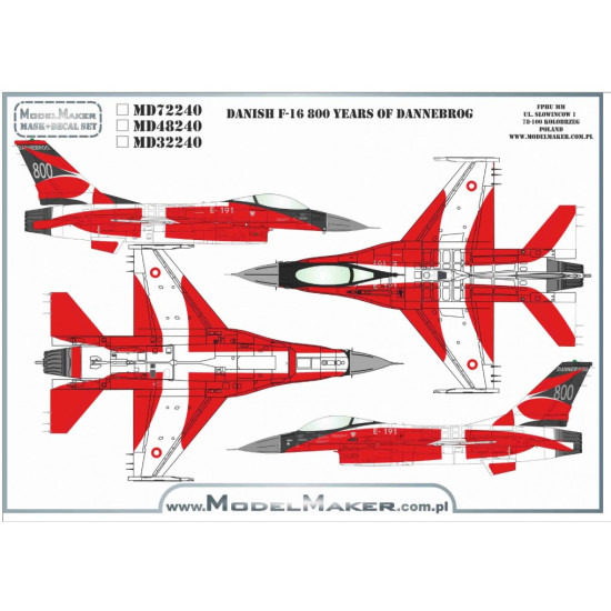 Model Maker Md32240 1/32 Danish F-16 800 Years Of Dannebrog Model Maker Md32240 1/32 Danish F-16 800 Years Of Dannebrog