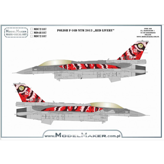 Model Maker Md48187 1/48 Polish F-16d Ntm 2013 Red Livery Model Maker Md48187 1/48 Polish F-16d Ntm 2013 Red Livery