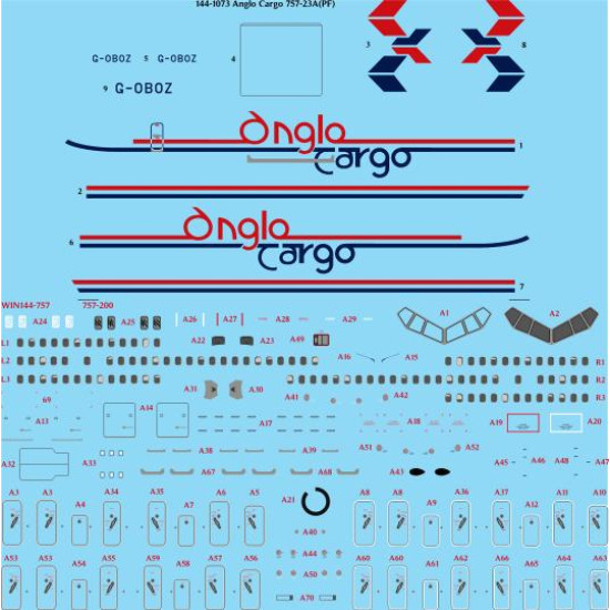 26decals 144-1073 1/144 Anglo Cargo Boeing 757-200f Laser Decal