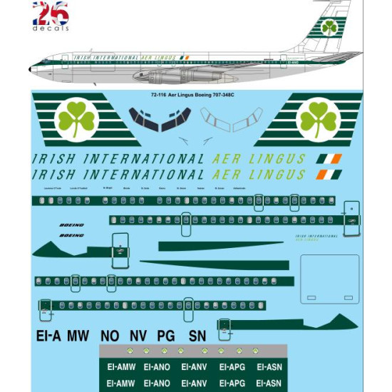 26decals 72-116 1/72 Aer Lingus Boeing 707-320c Decal For Aircraft