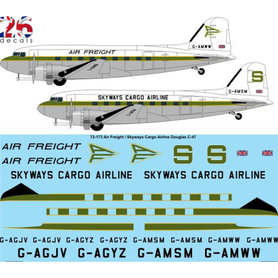 26decals 72-173 1/72 Air Freight Douglas C-47 Decal For Aircraft