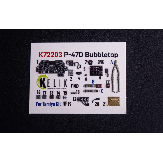Kelik K72203 1/72 P-47d Bubbletop - Interior 3d Decals For Tamiya Kit