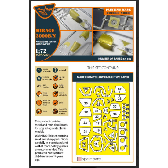 Clear Prop Cpa72201 1/72 Mirage 2000b/N Double-sided Painting Mask On Yellow Kabuki Paper For Modelsvit Kit