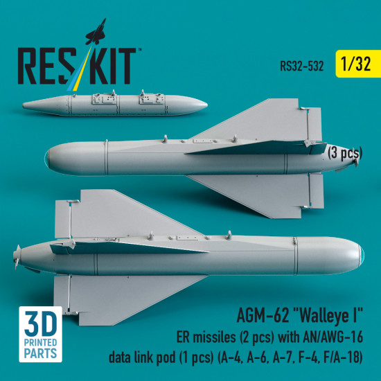 Reskit Rs32-0532 1/32 Agm-62 Walleye I Er Missiles With An/Awg-16 Data Link Pod A-4, A-6, A-7, F-4, F/A-18