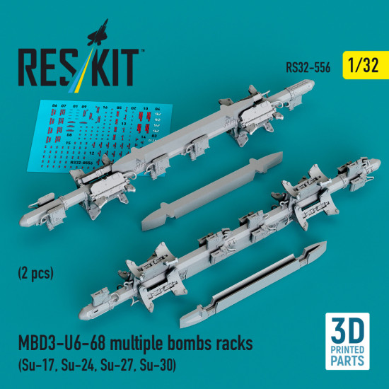 Reskit Rs32-0556 1/32 Mbd3-u6-68 Multiple Bombs Racks Su-17, Su-24, Su-27, Su-30