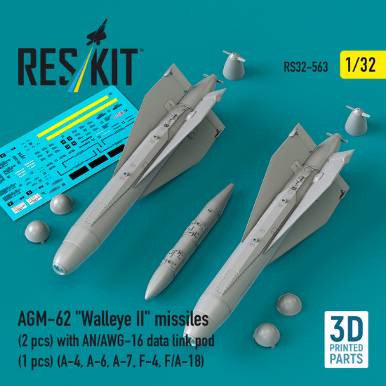 Reskit Rs32-0563 1/32 Agm-62 Walleye Ii Missiles With An/Awg-16 Data Link Pod Reskit Rs32-0563 1/32 Agm-62 Walleye Ii Missiles With An/Awg-16 Data Link Pod