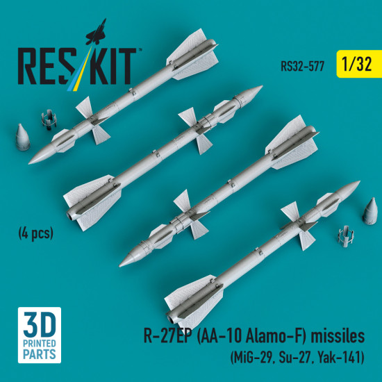 Reskit Rs32-0577 1/32 R-27ep Aa-10 Alamo-f Missiles 4 Pcs Mig-29, Su-27, Yak-141