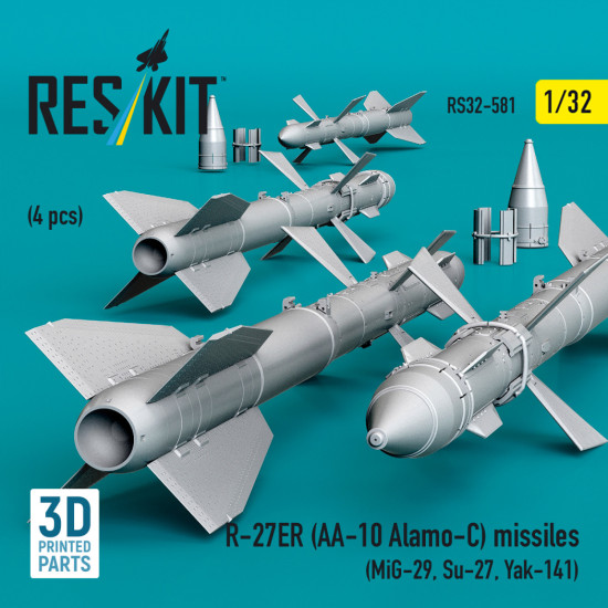 Reskit Rs32-0581 1/32 R-27er Aa-10 Alamo-c Missiles 4 Pcs Mig-29, Su-27, Yak-141