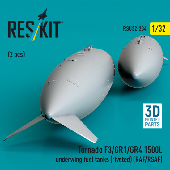 Reskit Rsu32-00234 1/32 Tornado F3/Gr1/Gr4 1500l Underwing Fuel Tanks Riveted Raf/Rsaf Reskit Rsu32-00234 1/32 Tornado F3/Gr1/Gr4 1500l Underwing Fuel Tanks Riveted Raf/Rsaf