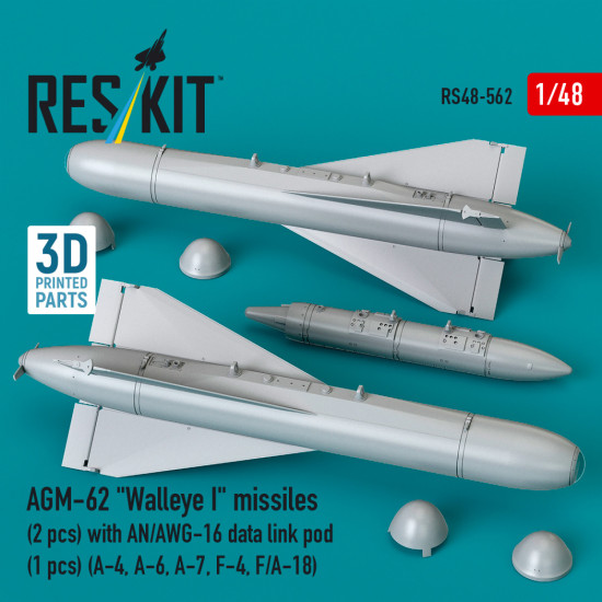 Reskit Rs48-0562 1/48 Agm-62 Walleye I Missiles 2 Pcs With An/Awg-16 Data Link Pod 1 Pcs Reskit Rs48-0562 1/48 Agm-62 Walleye I Missiles 2 Pcs With An/Awg-16 Data Link Pod 1 Pcs
