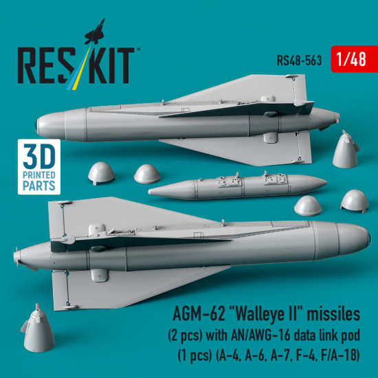 Reskit Rs48-0563 1/48 Agm-62 Walleye Ii Missiles 2 Pcs With An/Awg-16 Data Link Pod 1 Pcs Reskit Rs48-0563 1/48 Agm-62 Walleye Ii Missiles 2 Pcs With An/Awg-16 Data Link Pod 1 Pcs